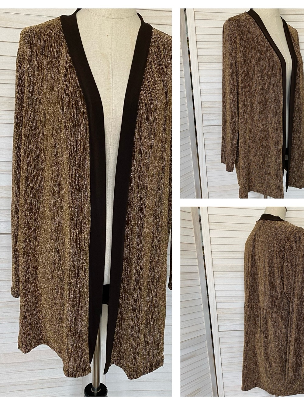 Nina Leonard Metallic Open-Front Cardigan SZ L